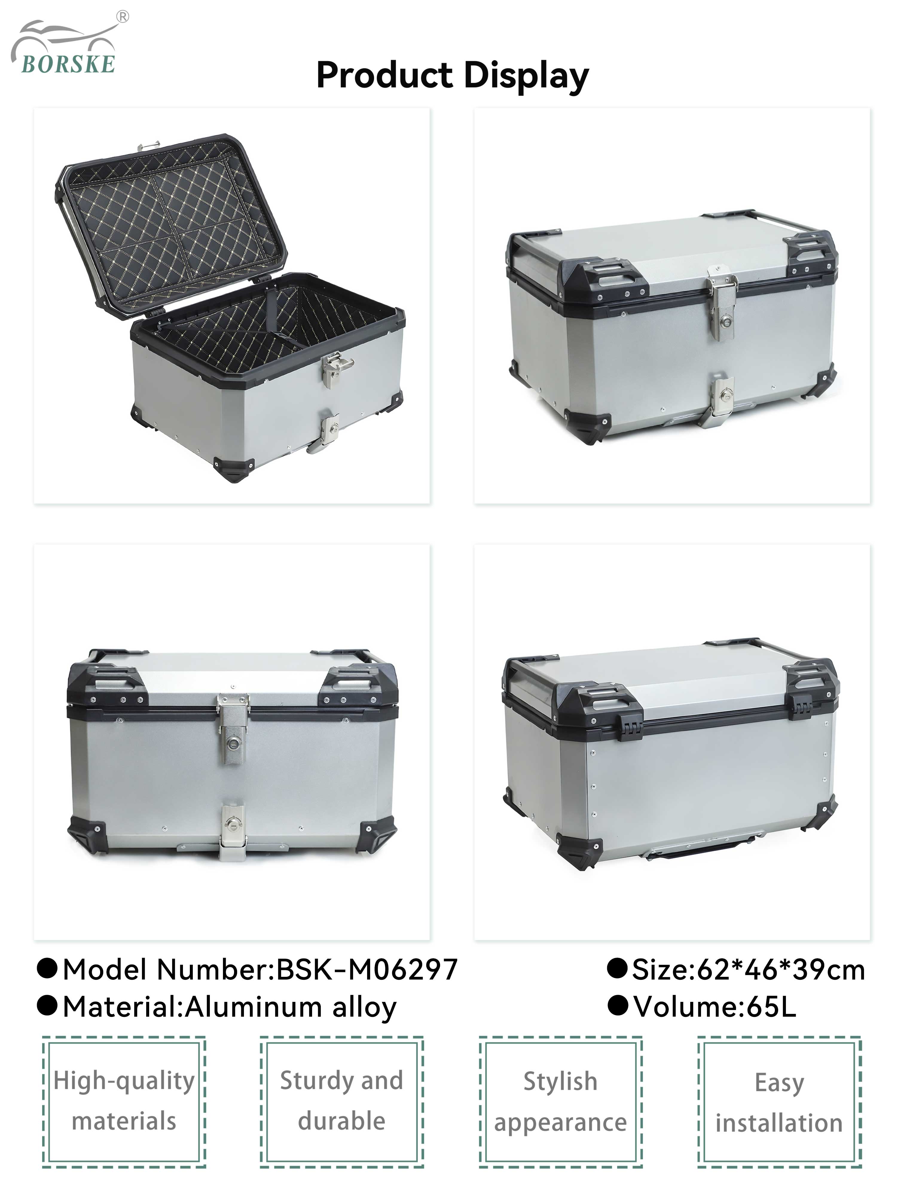 65L Motorcycle Trunk Aluminum Top Box 1